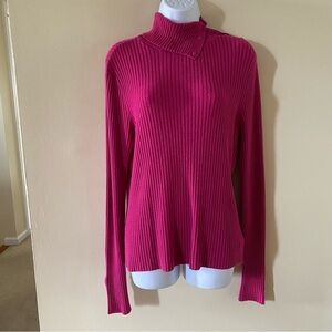 Vintage Worthington Women's Hot Pink Ribbed Mock Turtleneck Sweater Size L Large